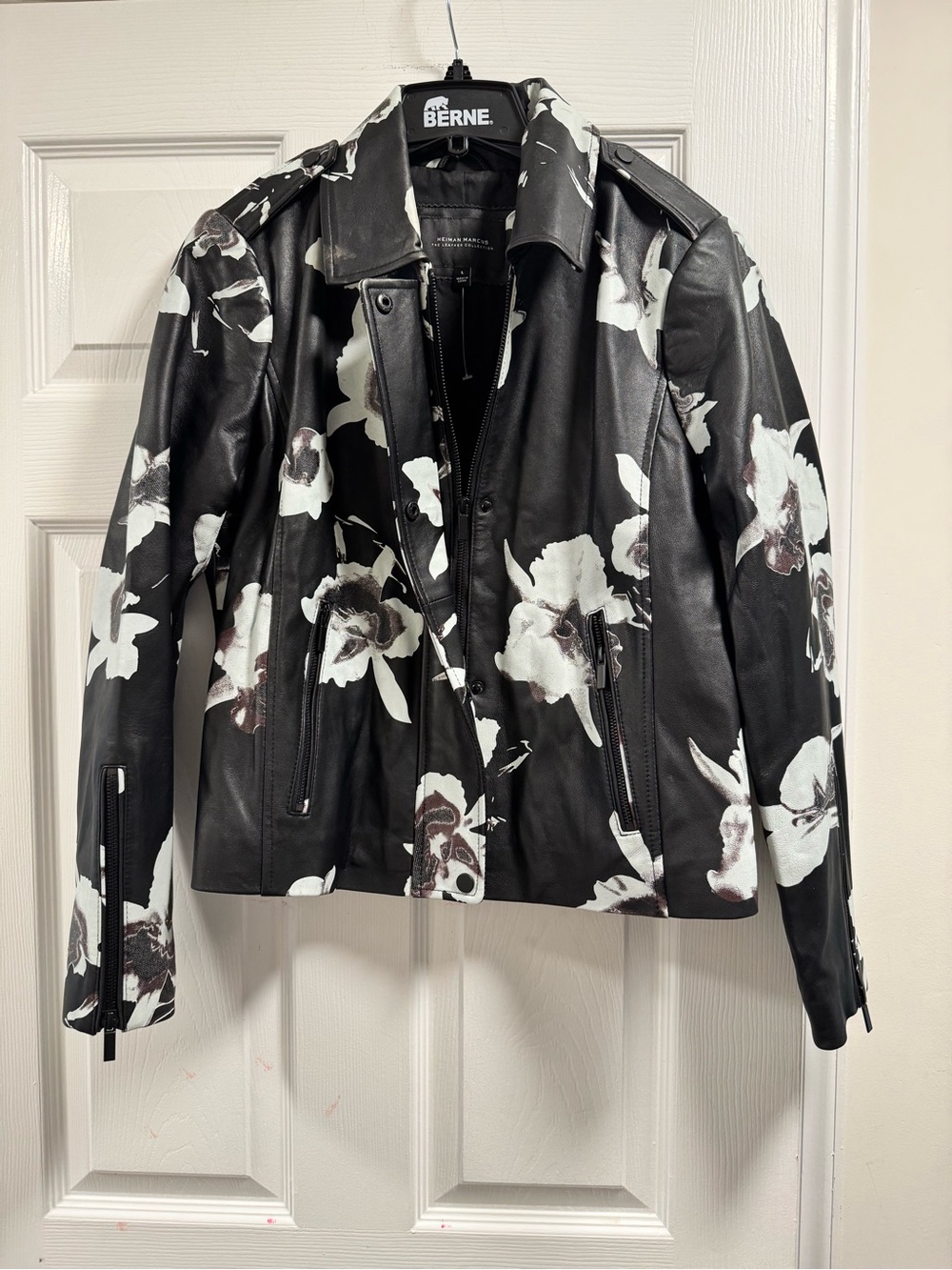 Neiman Marcus The Leather Collection Floral Print Genuine Leather Jacket, Size L